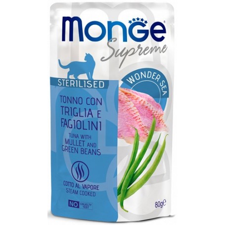 Monge Supreme Gatto Bustina Sterilised Tonno Triglia e Fagiolini 80gr
