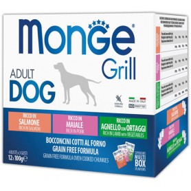 Monge Grill Dog Multipack Agnello con Ortaggi Maiale e Salmone 12pz