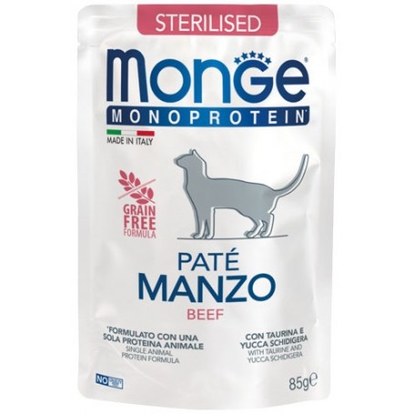 Monge Cat Bustine Patè Monoproteico Sterilised Manzo 85gr