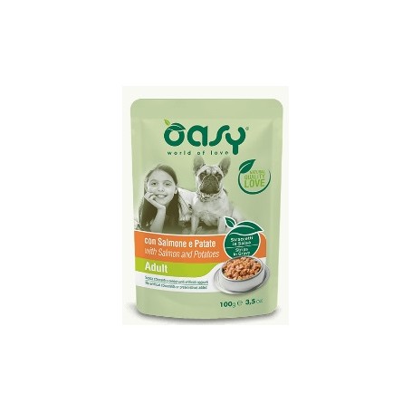 Oasy Umido Cane Straccetti in Salsa Adult Salmone e Patate Bustina 100gr
